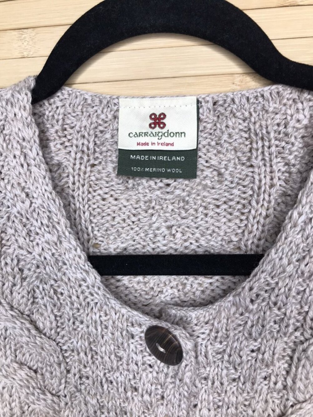 Carraig Donn XL 100% Merino Wool Cable Knit Button Up Chunky Sweater oatmeal - Picture 5 of 6